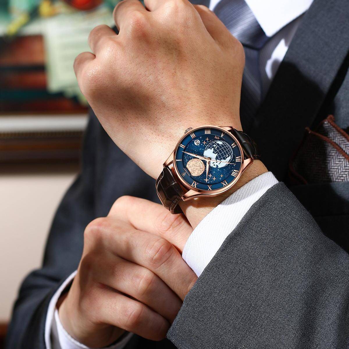POEDAGAR New Fashion Quartz Leather Men Watch Top Brand Luxury Waterproof Luminous Date Mens Wristwatch Casual Sport Watches Color : RG BK L|SL BU L|RG BU L|SL BK L
